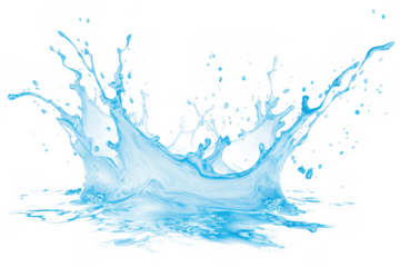 Dynamic blue water splash frozen in mid air isolated on transparent background