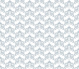 Naklejka na ściany i meble Floral pattern. Seamless vector background. Vintage wallpaper in the Baroque style. White and gray ornament for fabric, wallpaper, packaging. Ornate Damask flower illustration