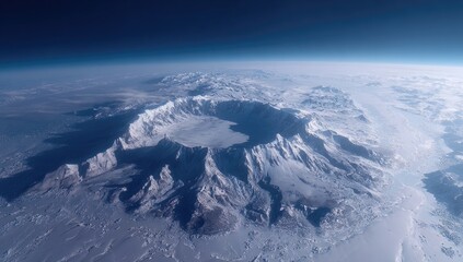Obraz premium Vast, icy caldera, ringed by snow-capped peaks, from space