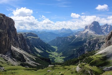 Obraz premium Mountain valley vista, high-altitude view