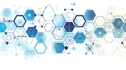 Blue & white abstract background of hexagons interconnected with lines and dots