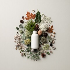 Blank bottle surrounded by nature