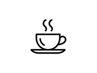 Obraz premium Black and white coffee cup icon with steam on white background