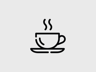 Obraz premium Black Coffee Cup Icon with Steam on Light Gray Background