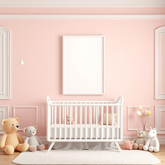 blank canvas mockup in a charming girl room with pastel colored walls whimsical children theme featuring plush toys and artistic decor vertical portrait orientation for creative display and design ins