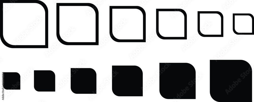Poster square icon set with rounded borders isolated on geometric shape line art vector icon. black. and wh