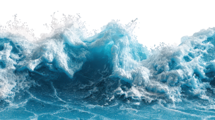 Powerful ocean waves crashing, white spray, blue water, dynamic oceanic scene, vibrant and energetic.