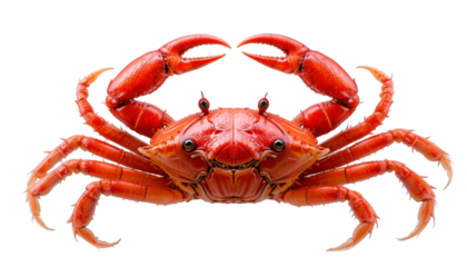 Isolated red crab macro close up seafood crustacean claws legs wildlife marine animal ocean sea creature food delicacy isolated on tranparent background