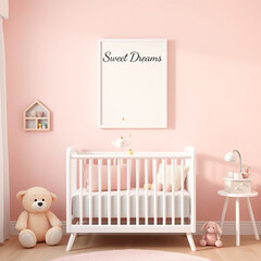 frame mockup for kids room pastel colored interior whimsical children decor with plush toys creative 3d render portrait orientation poster display blank canvas design space for artwork and prints