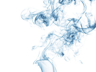 Fototapeta premium Wispy blue and white smoke swirls ascending in an abstract pattern isolated on transparent background