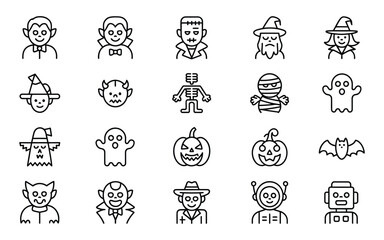 Obraz premium Halloween Character Icon Set: Spooky Monsters, Witches, Vampires & More for Holiday Design Projects