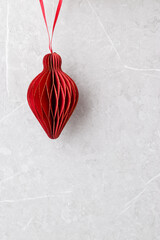 Red paper cut bauble with gold shiny shape as Lantern, Merry Christmas and happy New Year Seasonal...