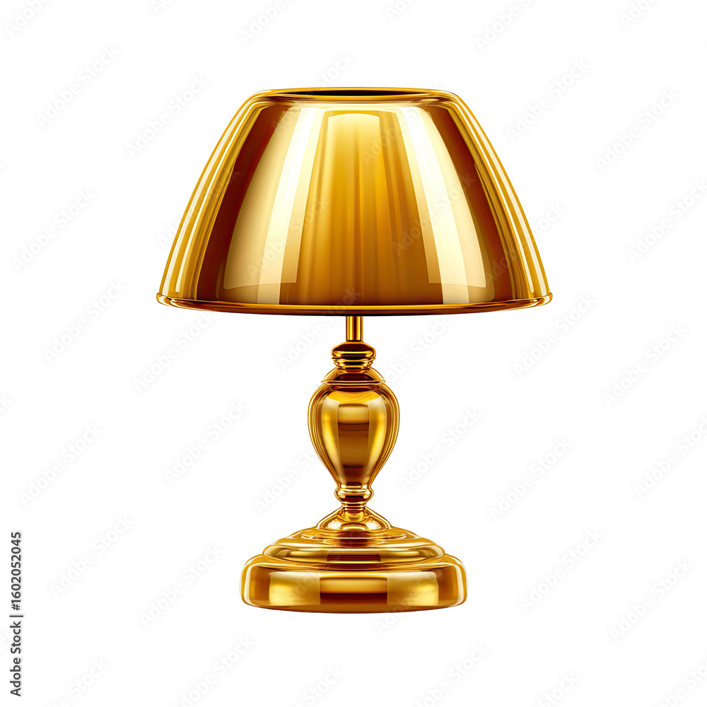 Poster elegant golden table lamp with shade on transparent background
