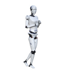 Intelligenza artificiale robot computer umanoide donna su fondo trasparente	