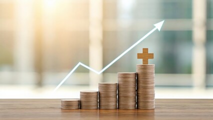 Health insurance icon rising from chart line — growth in medical coverage industry
