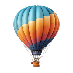 Fototapeta premium Colorful hot air balloon with blue and orange panels floating gently isolated on transparent background