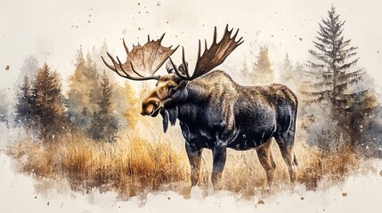 Fototapeta premium Majestic moose in a misty autumn forest.