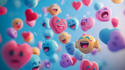 3d Floating emojis and social media reactions