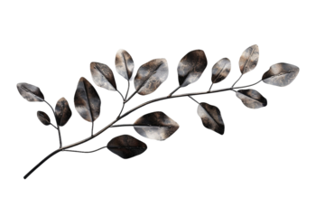 Metal branch with leaves with transparent background