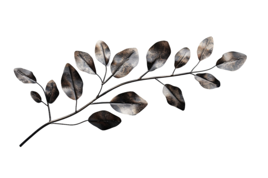 Metal branch with leaves with transparent background