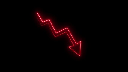 Neon Down business graph icon. downward arrow HD animation. down trend concept, down arrow graph neon stock frame loop. down business symbol concept. financial crisis. business loss. - Powered by Adobe