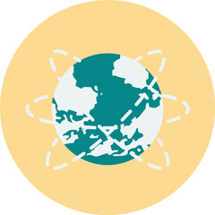 Stylized illustration of modern city buildings in a circular graphic design.