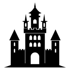 Enchanting castle silhouette, ideal for fantasy games, storybooks, or Halloween designs, evokes mystery and timeless appeal in vector format