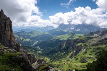 Mountain vista, valley, and clouds