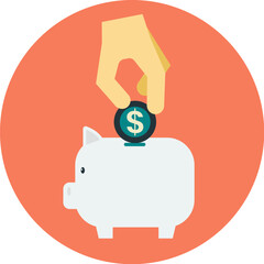 Hand depositing coin into a piggy bank, saving money concept.