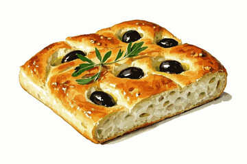 Watercolor Focaccia bread Focaccia isolated vector illustration svg