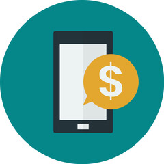 Smartphone displaying a dollar sign in a speech bubble, indicating mobile payment or money transfer.