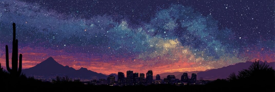 Phoenix Sun. Silhouette of Scottsdale Mountains in Arizona Desert