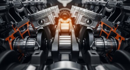 Engine Piston and Crankshaft Assembly Close-up Industrial Power