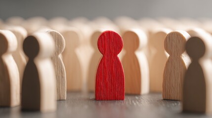 Select Stand Out. Red Figure of a Man Among Light People. Unique Human Shape Standing Out from Crowd