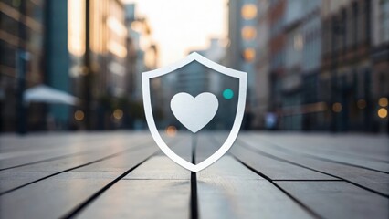 Clicking shield icon with heart symbol inside — trust in medical safety and security
