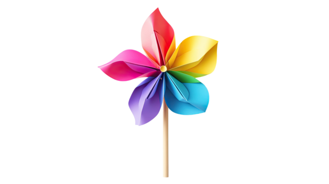 Colorful spinning pinwheel toy isolated on white background
