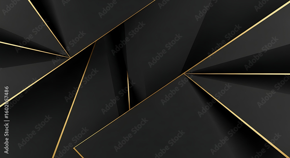 Aufkleber abstract black geometric shapes with gold lines creating a modern and luxurious design style