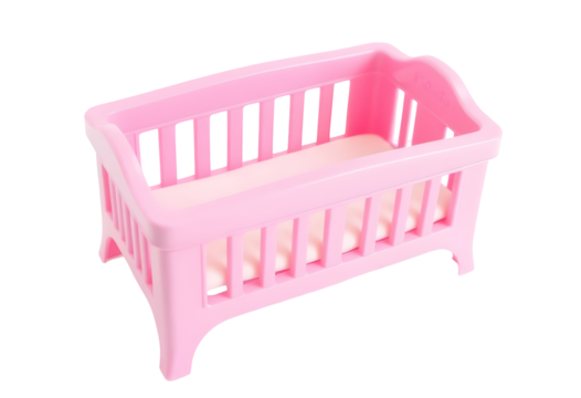 A pink plastic baby bed on transparent background