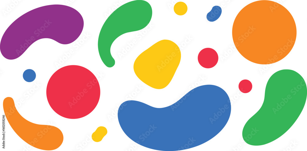 Poster vector art of a vibrant collection of colorful abstract shapes and circles isolated on transparent b