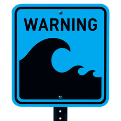 Warning sign indicating high waves near a beach, alerting visitors to exercise caution while enjoying coastal activities