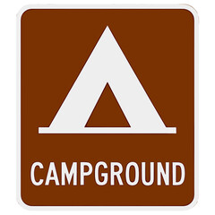 Campground signage indicating a designated area for outdoor enthusiasts in a forested location for recreational activities
