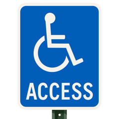 Sign indicating accessible entrance for individuals with disabilities near a public building