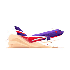 Naklejka premium Purple and red airplane taking off with dust cloud isolated on transparent background