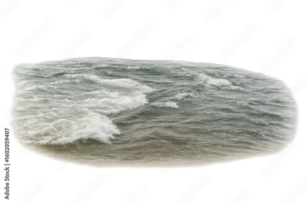 Poster ocean waves crashing and creating white foam with transparent background, ideal for graphic projects