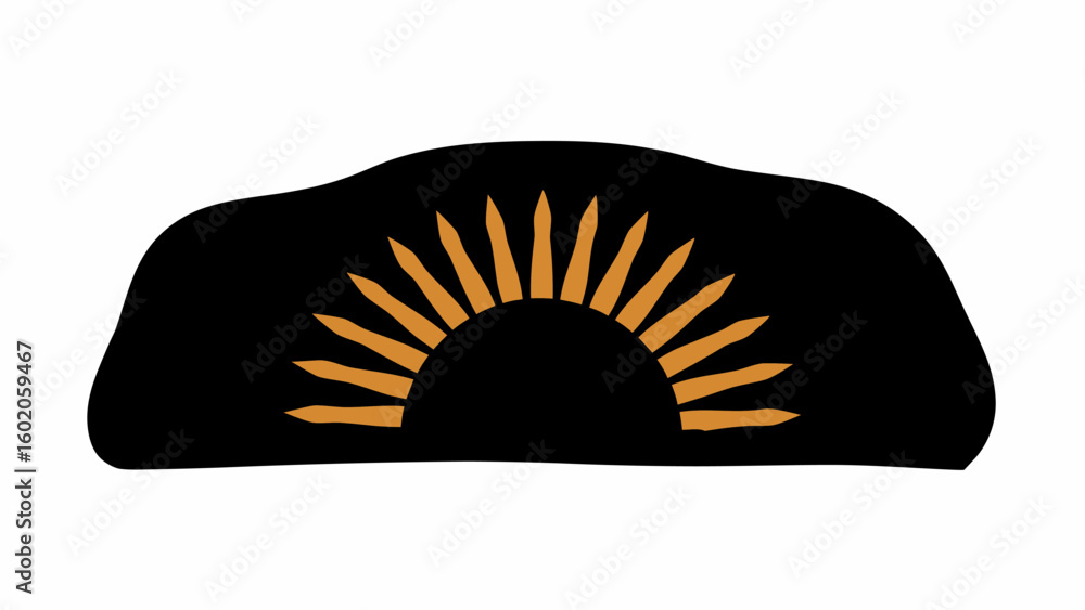 Aufkleber a black abstract shape with a semi circle of golden rays emanating from the top edge design element