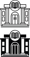 Library icons. Black and White Vector Library Building Icons. Education and Architecture Concept
