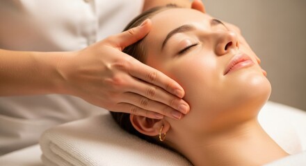 Serene Facial Massage: Woman Receiving Relaxing Treatment with Gentle Touch