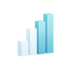 Four light blue and white rectangular boxes arranged in ascending height isolated on transparent background