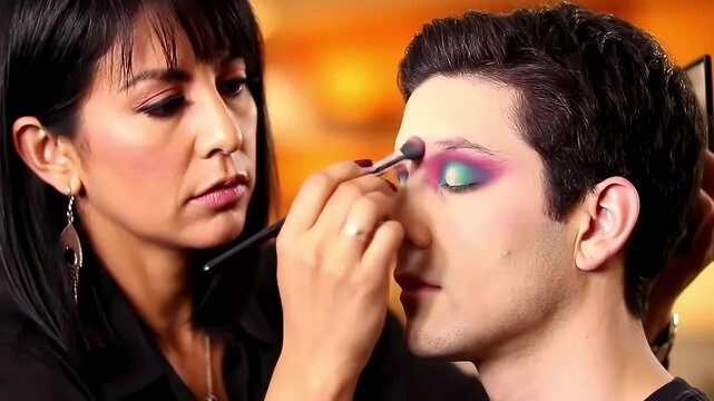 Colorful Makeup Tutorial on Male Face - Smokey Eyes & Bold Colors