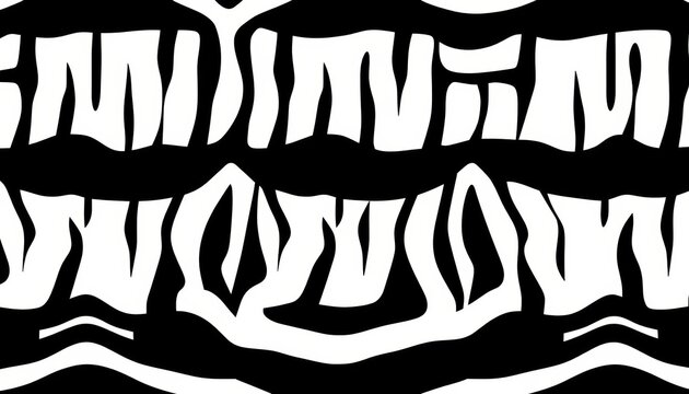 Abstract geometric zebra stripes seamless pattern background in black and white, decor, animal
